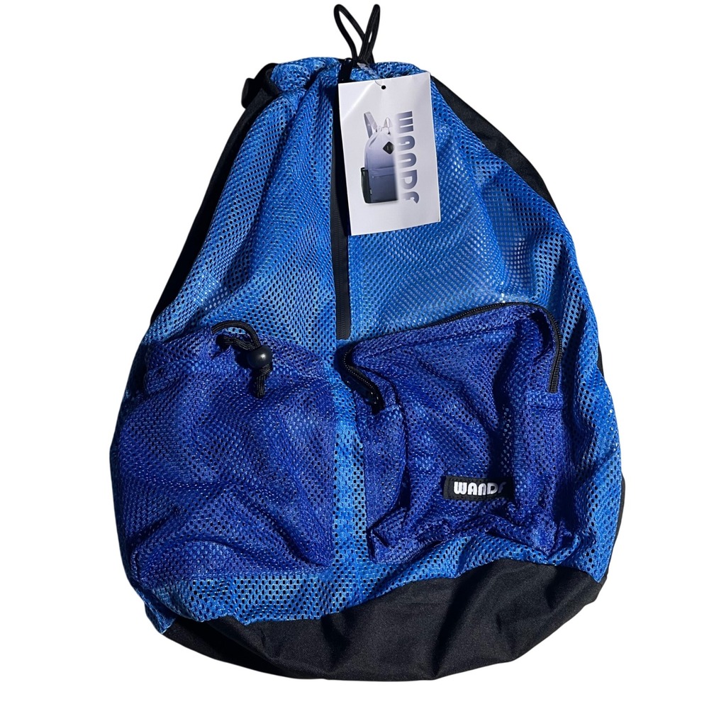 WAND Blue Mesh Drawstring Backpack‎ Gym Bag Swim bag